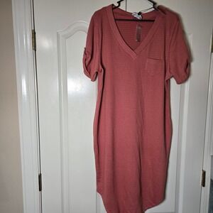 Haute Fox Dress 3X Coral Textured V-Neck Short Sleeve T-Shirt Stretch NWT